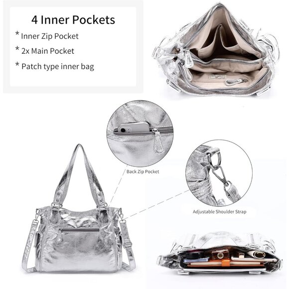 Women's Top-Handle Hobo Casual Shoulder Bags PU Tote Satchel Purse - Picture 6 of 9